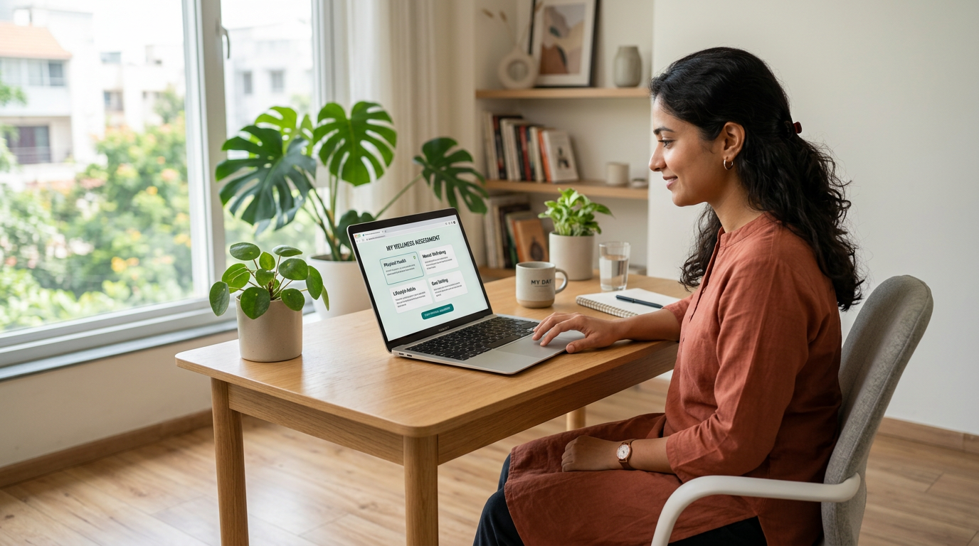 Person selecting a wellness assessment from a list